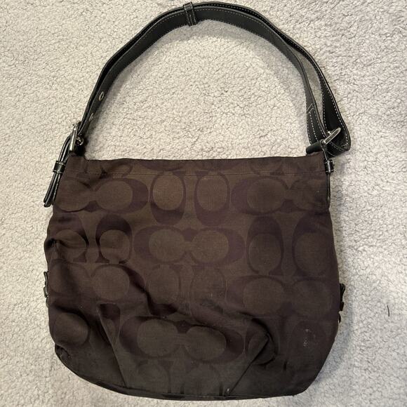 Vintage Coach Black Signature Hobo Shoulder Bag buckle strap Purse - Picture 1 of 10
